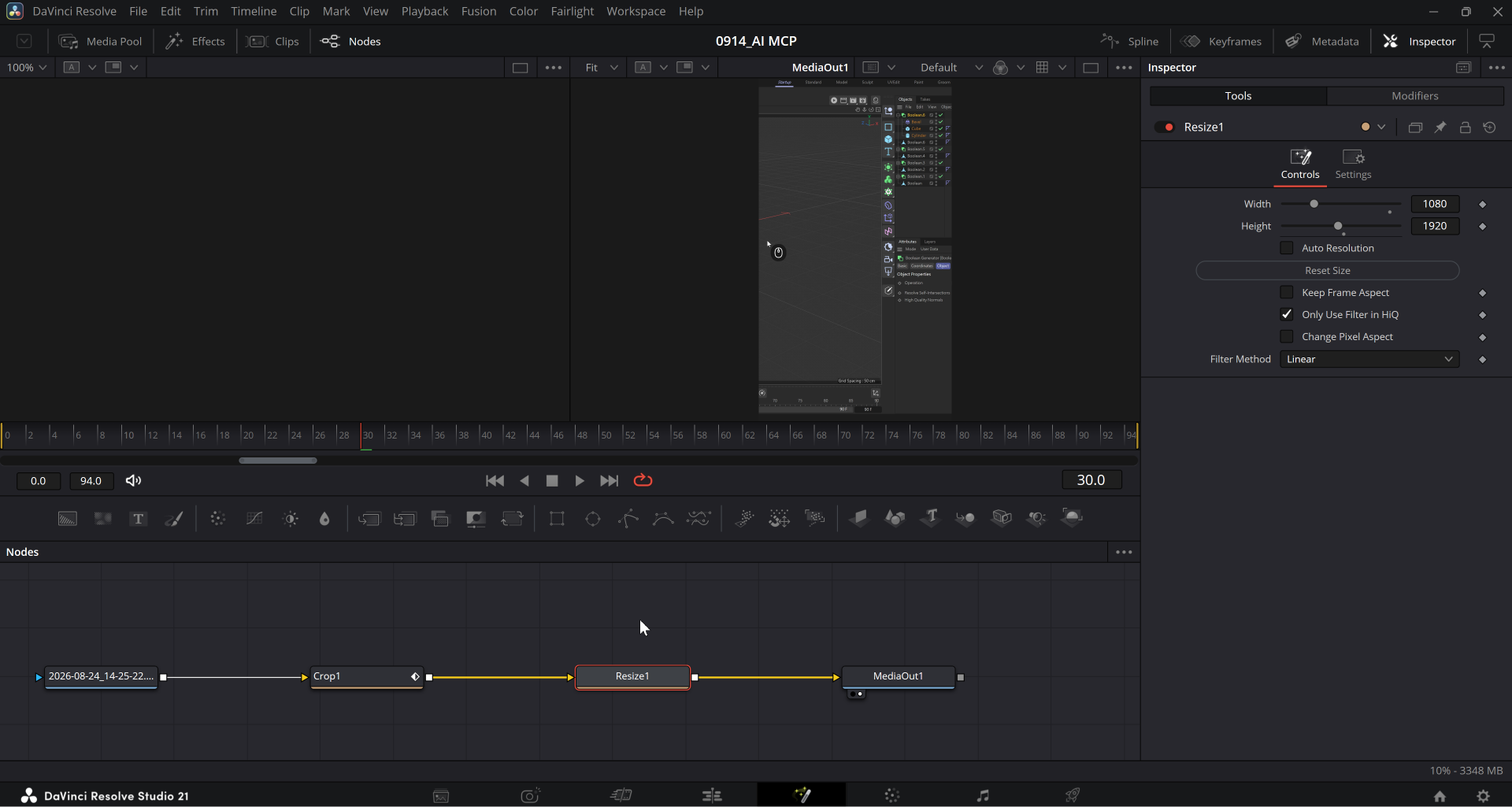 DaVinci Resolve Fusion以Crop與Resize處理1080×1920直式影片測試