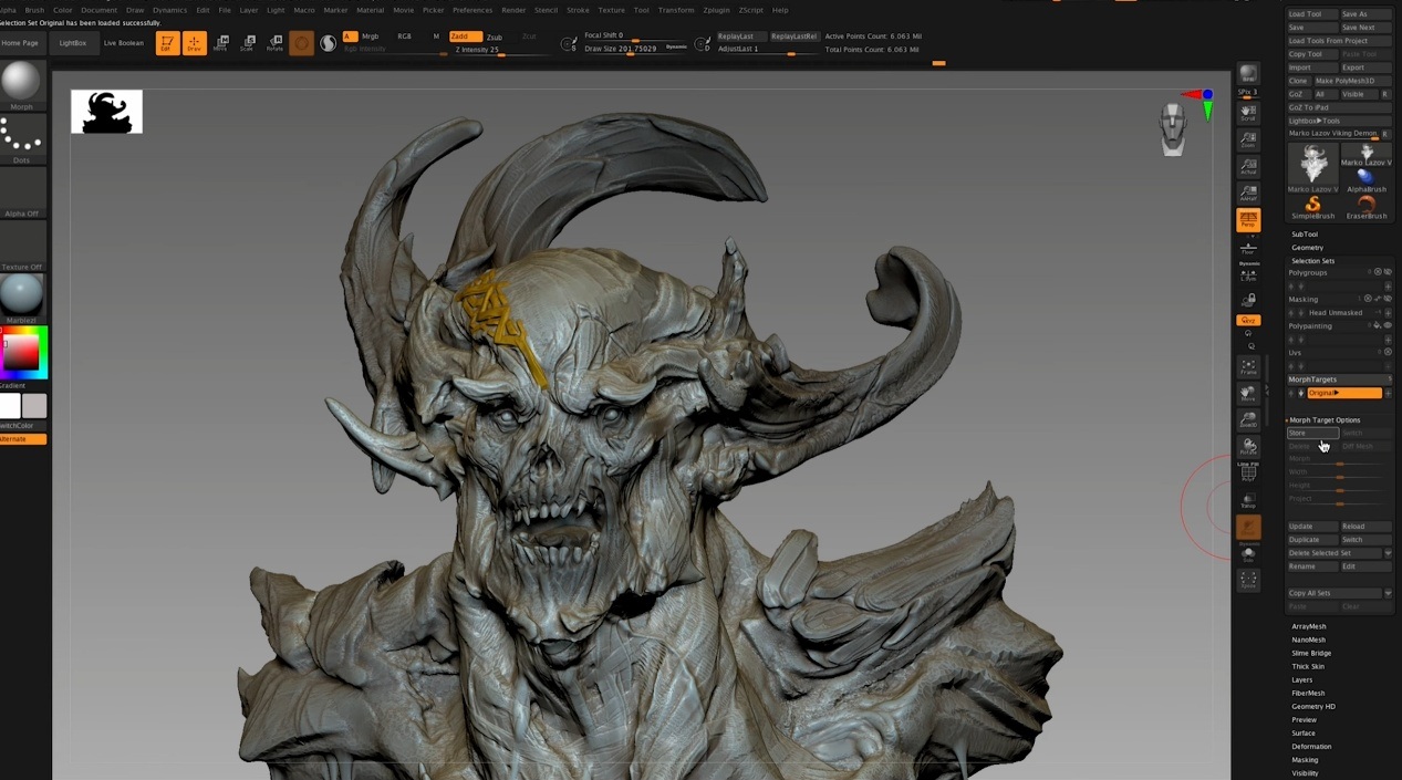ZBrush 2027 數位雕刻角色模型與工具介面